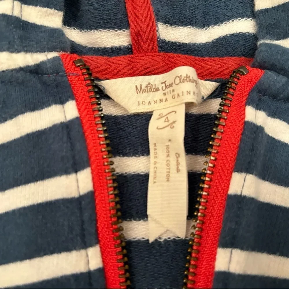 Matilda Jane Joanna Gaines Collab blue/white stripe Quarterzip hoodie